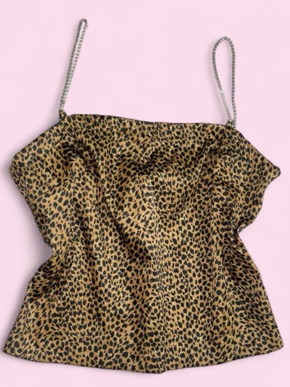 XOXO Leopard Print Satin Cowl Neck Cami with Chain Straps